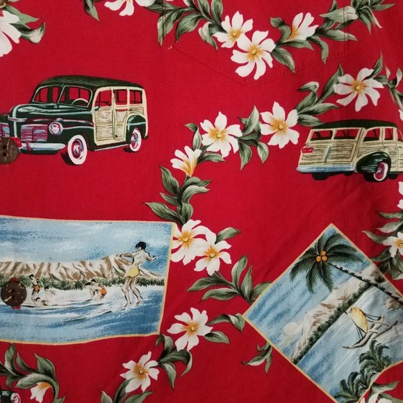 Hilo Hattie Men's XL Shirt Hawaiian Hawaii Floral Cars Button Up Vacation Travel - Picture 7 of 11